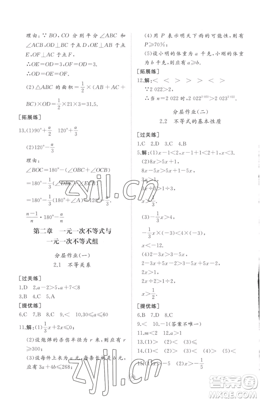 山東友誼出版社2023精練課堂分層作業(yè)八年級下冊數(shù)學(xué)北師大版參考答案
