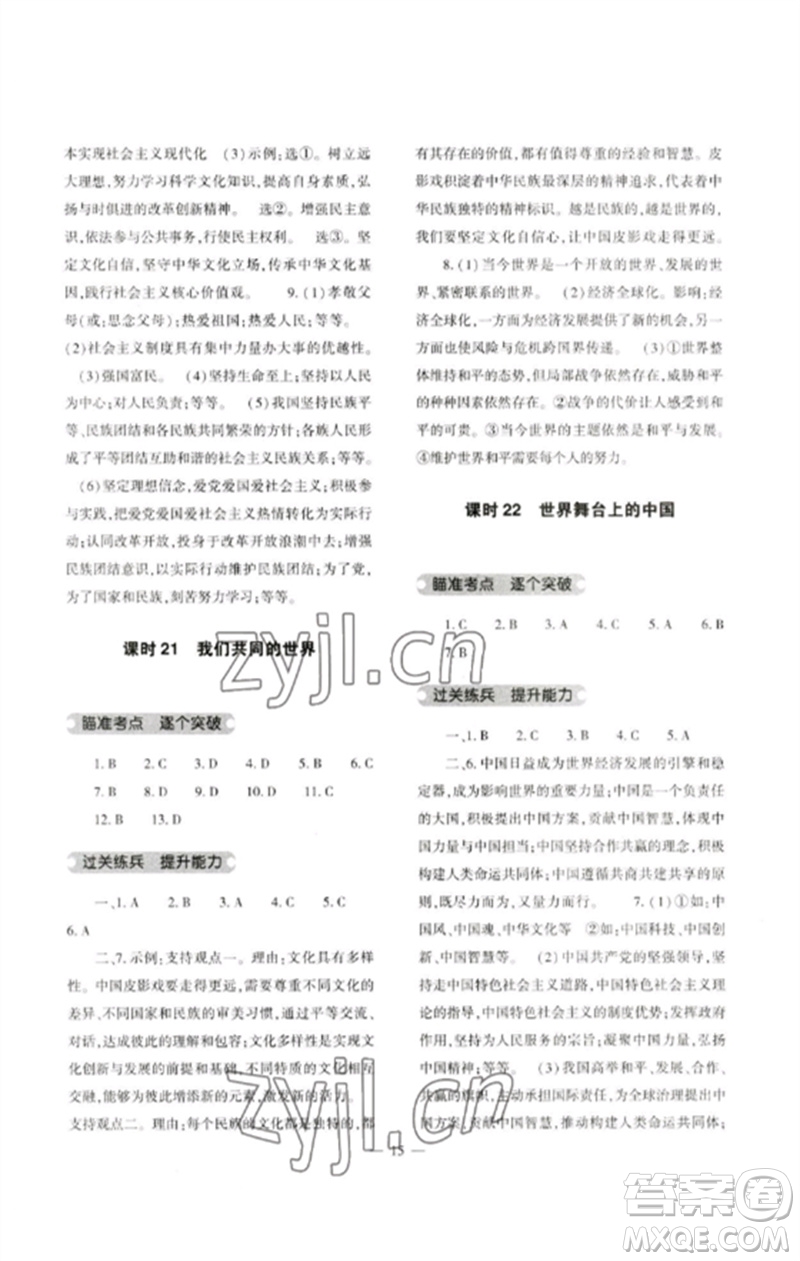 大象出版社2023中考復(fù)習(xí)精講與測(cè)試九年級(jí)道德與法治通用版參考答案