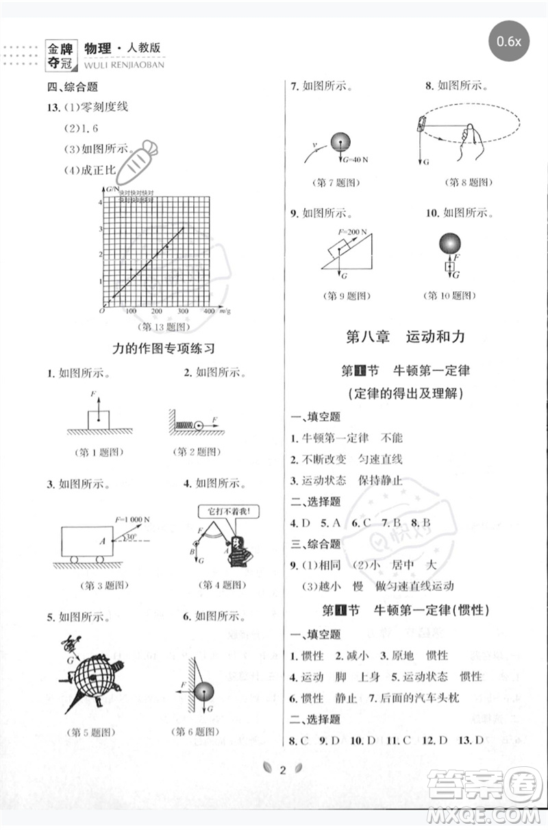 延邊大學(xué)出版社2023點(diǎn)石成金金牌奪冠八年級(jí)物理下冊(cè)人教版大連專版參考答案