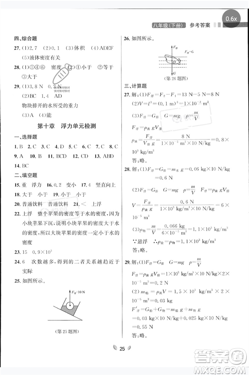 延邊大學(xué)出版社2023點(diǎn)石成金金牌奪冠八年級(jí)物理下冊(cè)人教版大連專版參考答案