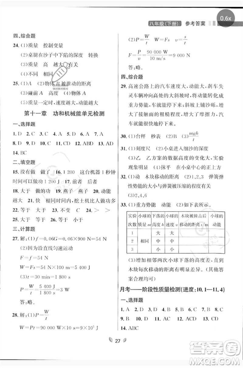 延邊大學(xué)出版社2023點(diǎn)石成金金牌奪冠八年級(jí)物理下冊(cè)人教版大連專版參考答案