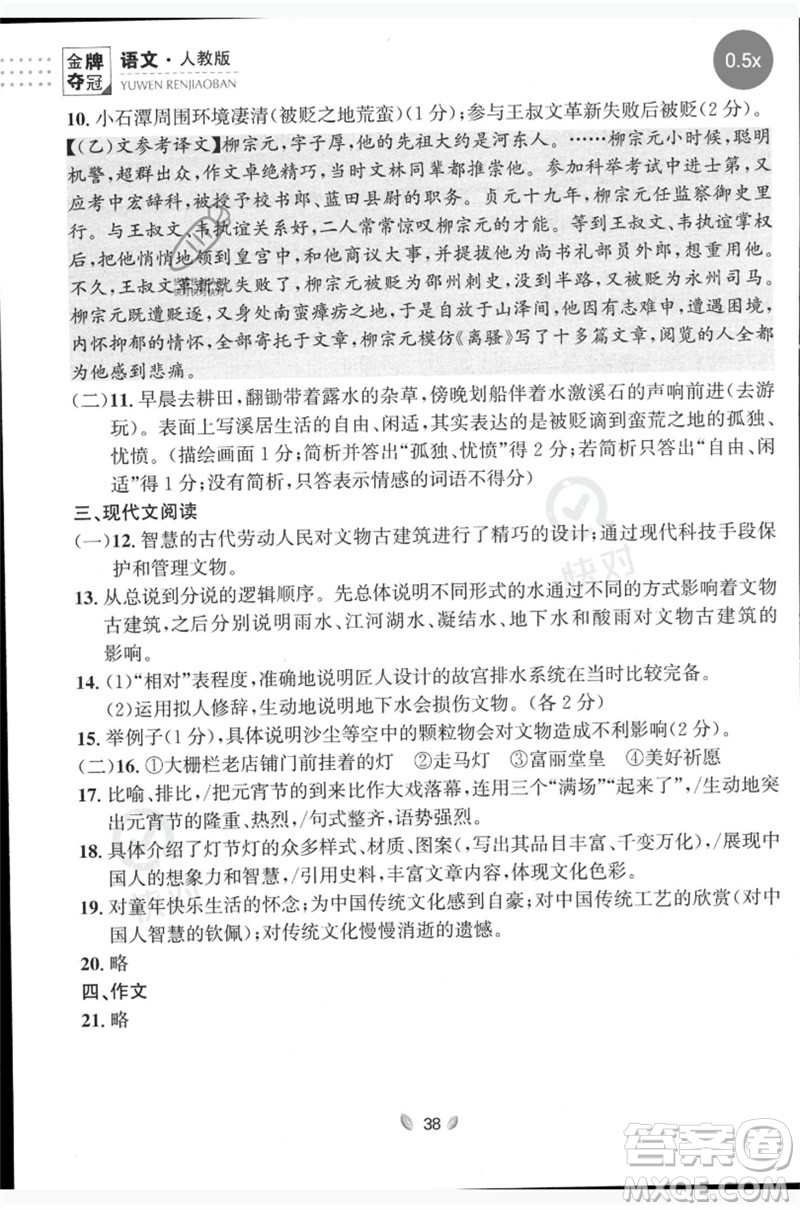 延邊大學(xué)出版社2023點石成金金牌奪冠八年級語文下冊人教版大連專版參考答案