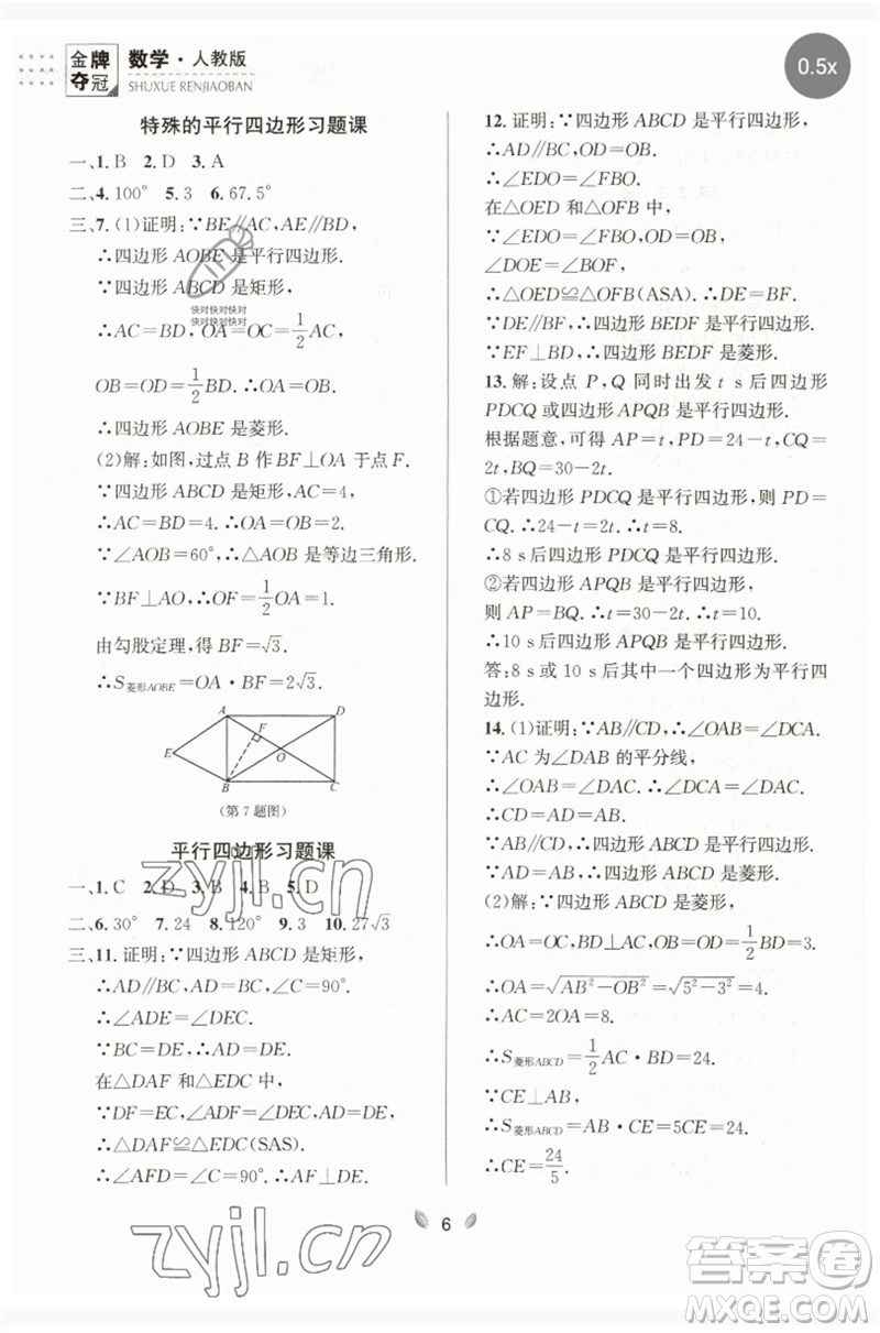 延邊大學出版社2023點石成金金牌奪冠八年級數(shù)學下冊人教版大連專版參考答案