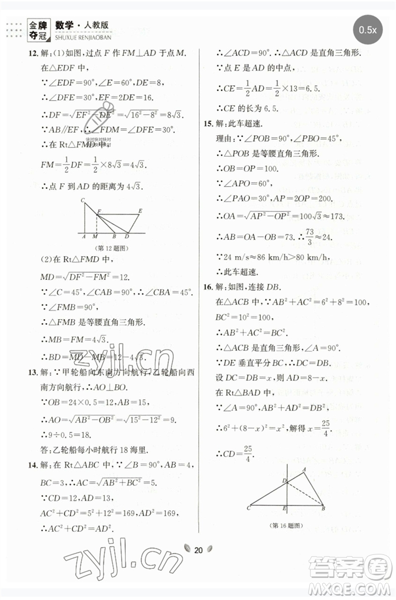 延邊大學出版社2023點石成金金牌奪冠八年級數(shù)學下冊人教版大連專版參考答案