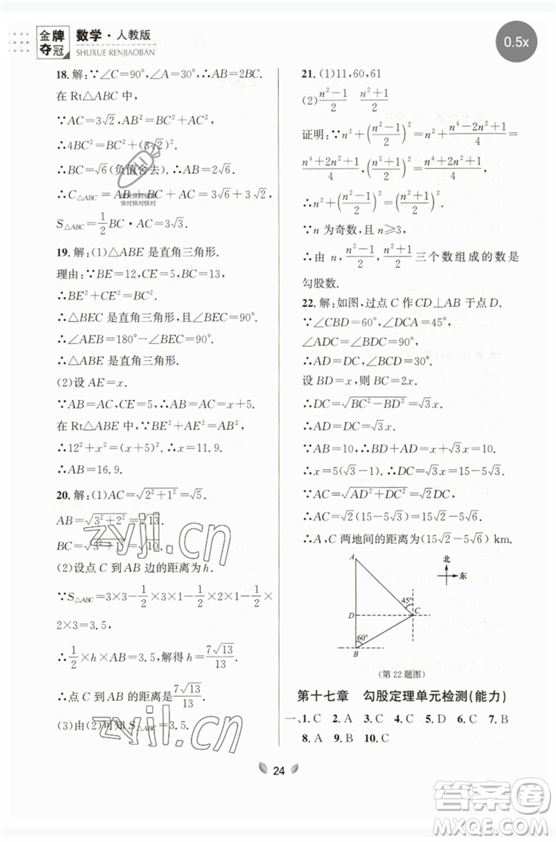 延邊大學出版社2023點石成金金牌奪冠八年級數(shù)學下冊人教版大連專版參考答案