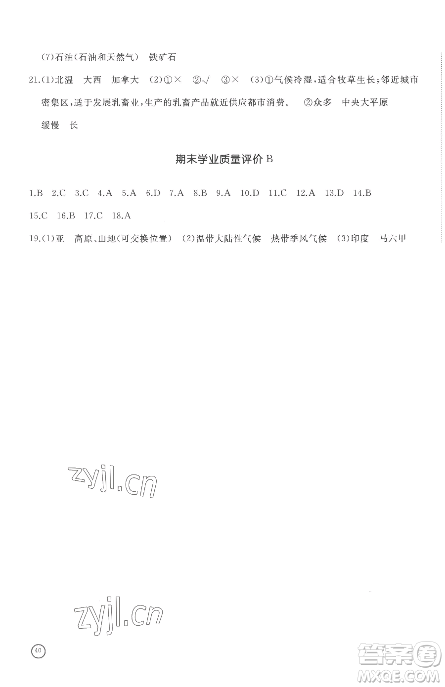 山東友誼出版社2023精練課堂分層作業(yè)七年級下冊地理商務星球版參考答案