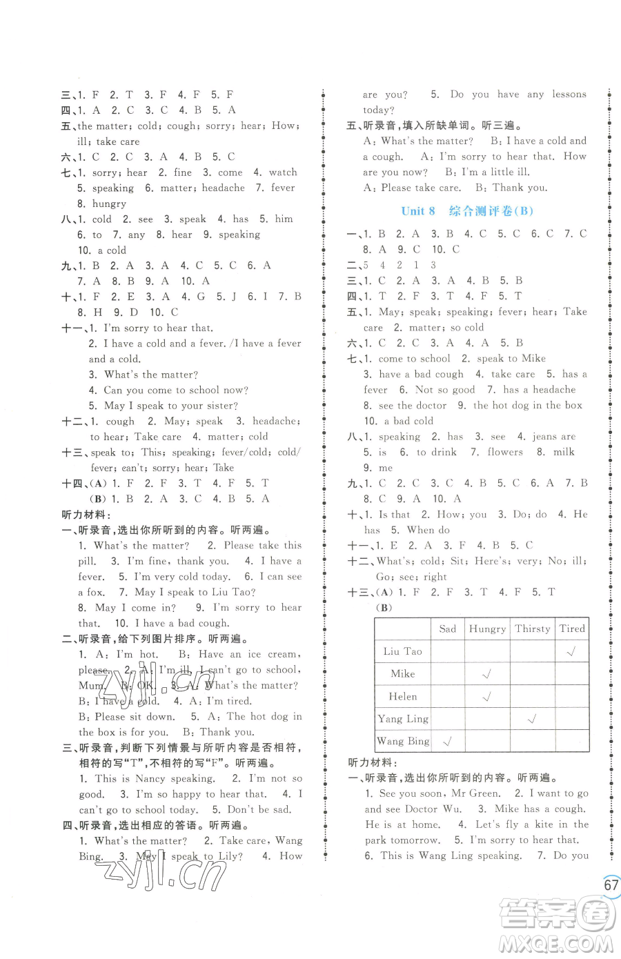 江西科學(xué)技術(shù)出版社2023奪冠金卷四年級(jí)下冊(cè)英語譯林版參考答案