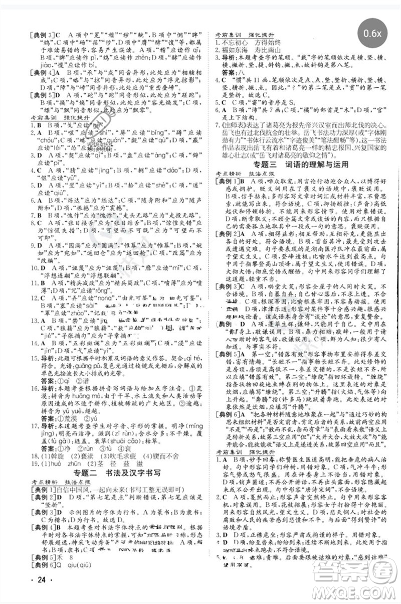 陜西人民教育出版社2023中考總復(fù)習(xí)導(dǎo)與練九年級(jí)語文人教版參考答案