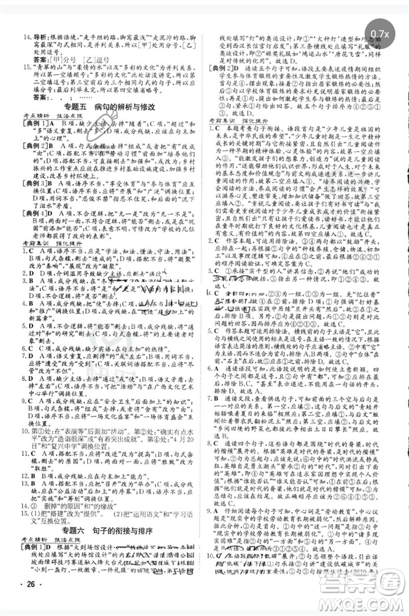 陜西人民教育出版社2023中考總復(fù)習(xí)導(dǎo)與練九年級(jí)語文人教版參考答案
