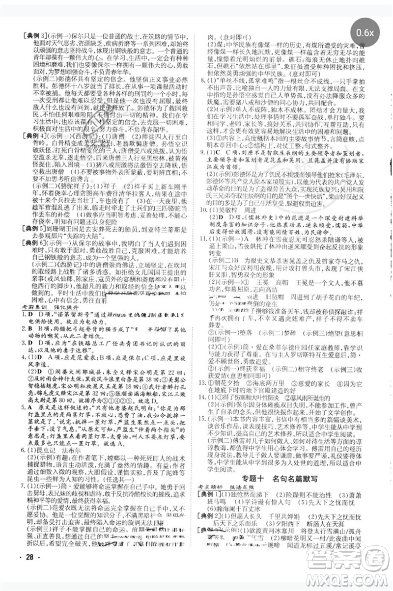 陜西人民教育出版社2023中考總復(fù)習(xí)導(dǎo)與練九年級(jí)語文人教版參考答案