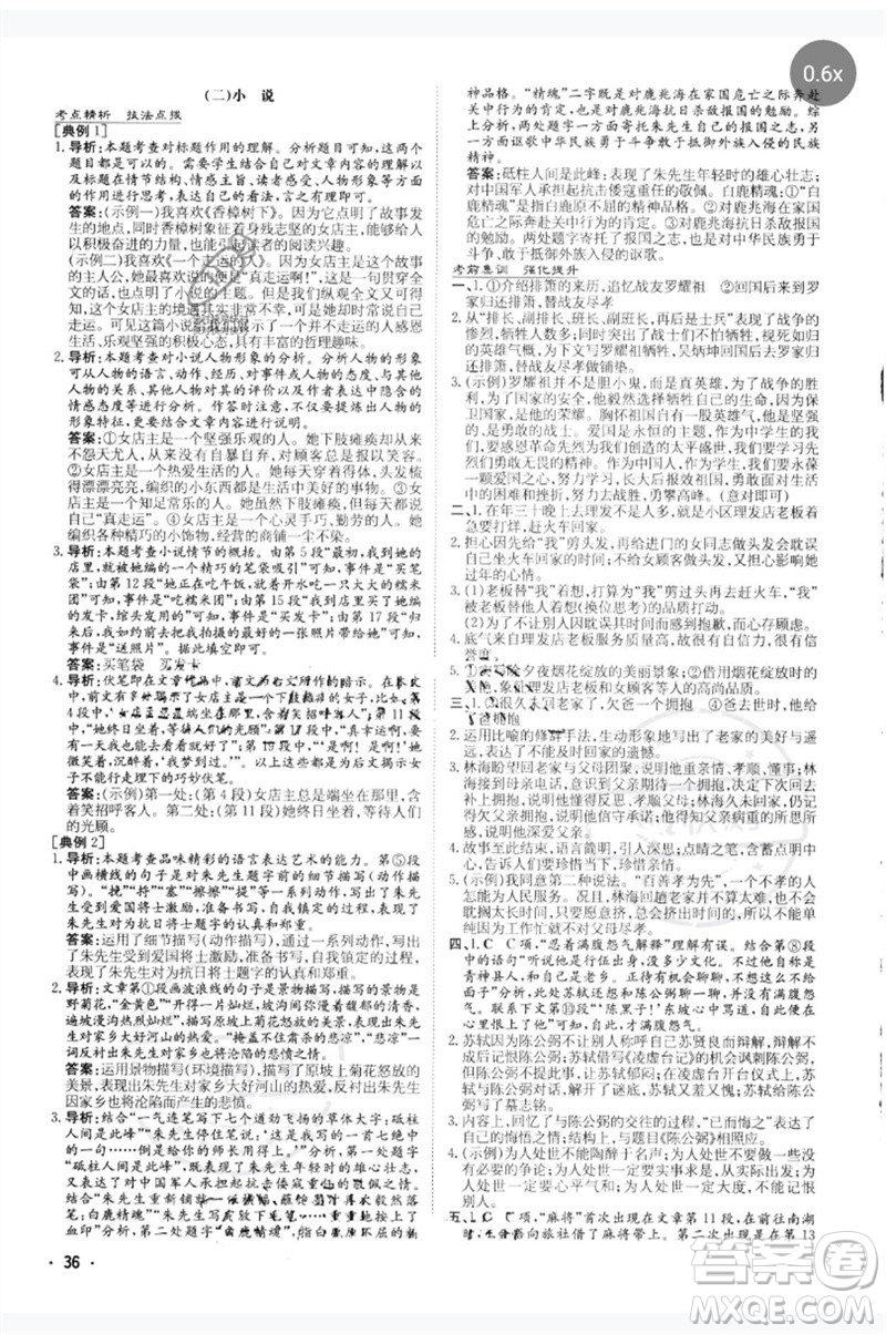 陜西人民教育出版社2023中考總復(fù)習(xí)導(dǎo)與練九年級(jí)語文人教版參考答案