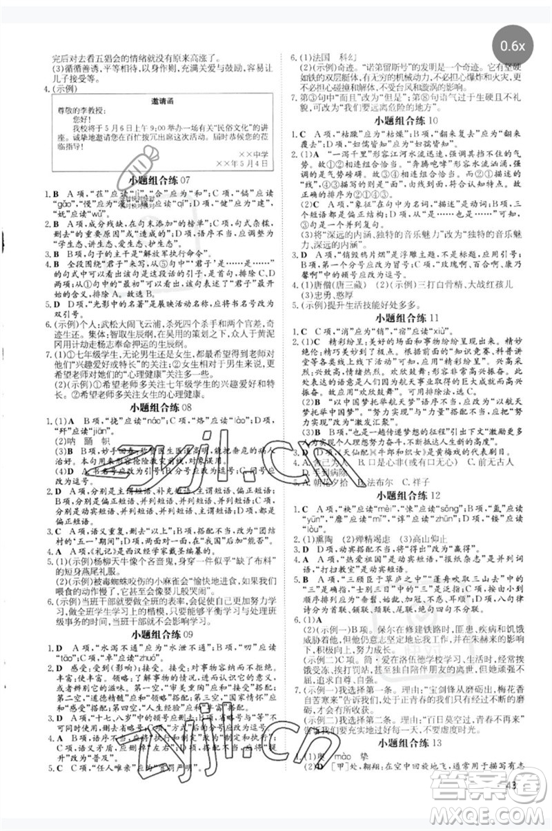 陜西人民教育出版社2023中考總復(fù)習(xí)導(dǎo)與練九年級(jí)語文人教版參考答案