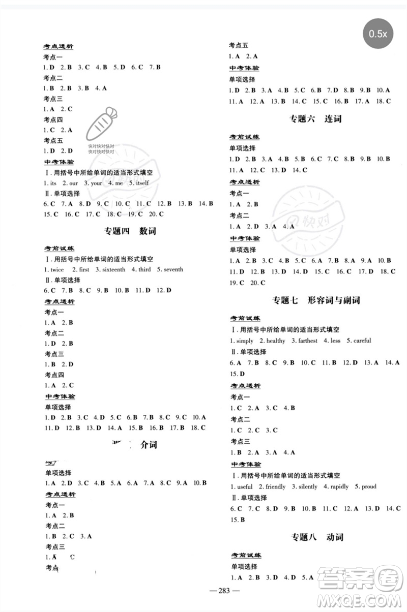 陜西人民教育出版社2023中考總復習導與練九年級英語精講冊人教版參考答案