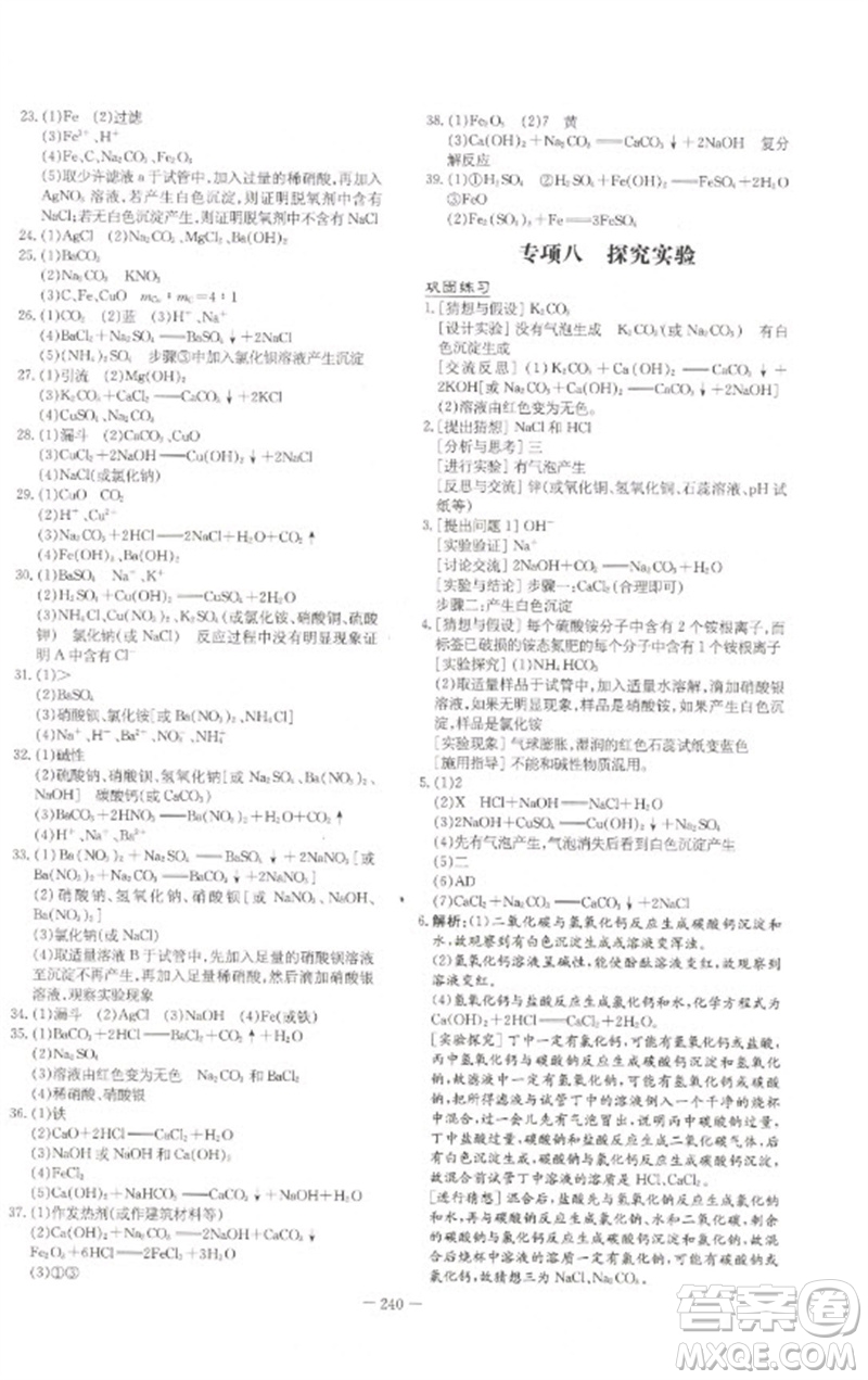 陜西人民教育出版社2023初中總復習導與練九年級化學通用版包頭專版參考答案