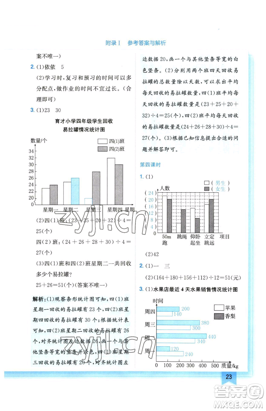 龍門書局2023黃岡小狀元作業(yè)本四年級(jí)下冊(cè)數(shù)學(xué)人教版廣東專版參考答案