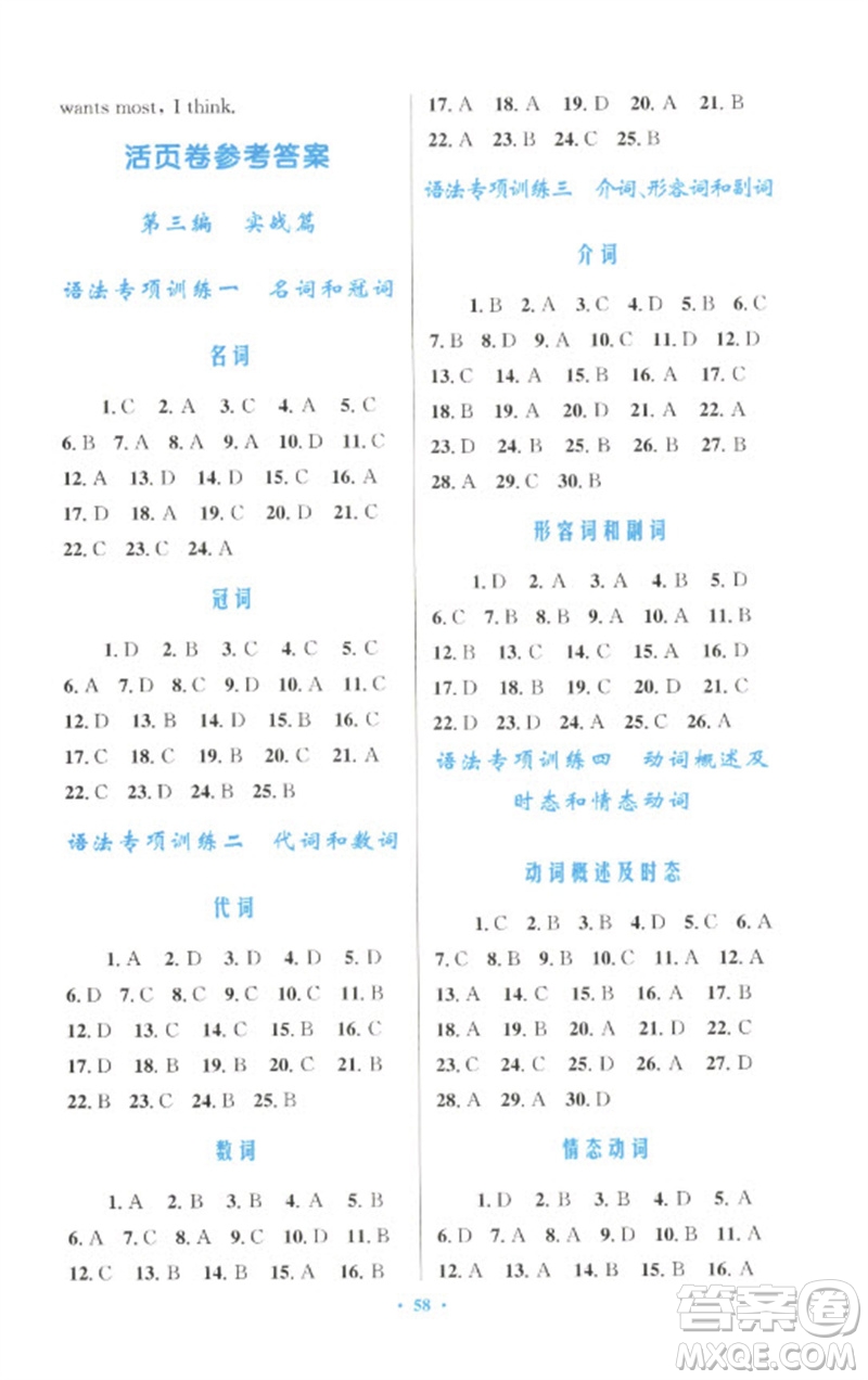 人民教育出版社2023初中總復(fù)習(xí)優(yōu)化設(shè)計九年級英語人教版參考答案