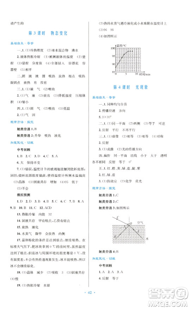 人民教育出版社2023初中總復(fù)習(xí)優(yōu)化設(shè)計(jì)九年級(jí)物理人教版參考答案