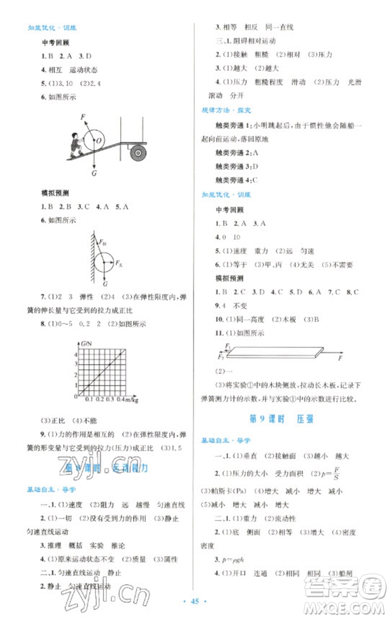 人民教育出版社2023初中總復(fù)習(xí)優(yōu)化設(shè)計(jì)九年級(jí)物理人教版參考答案