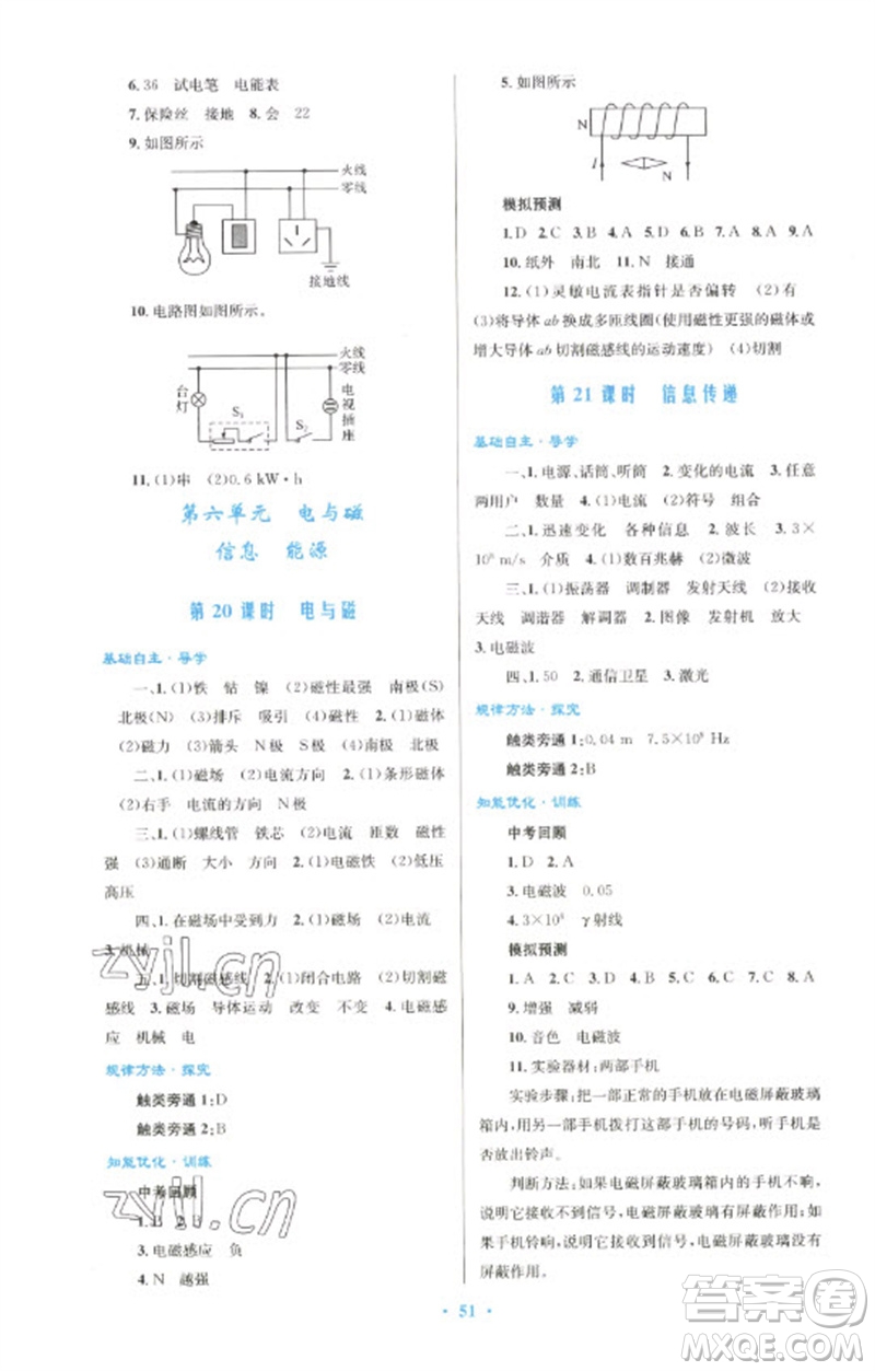 人民教育出版社2023初中總復(fù)習(xí)優(yōu)化設(shè)計(jì)九年級(jí)物理人教版參考答案