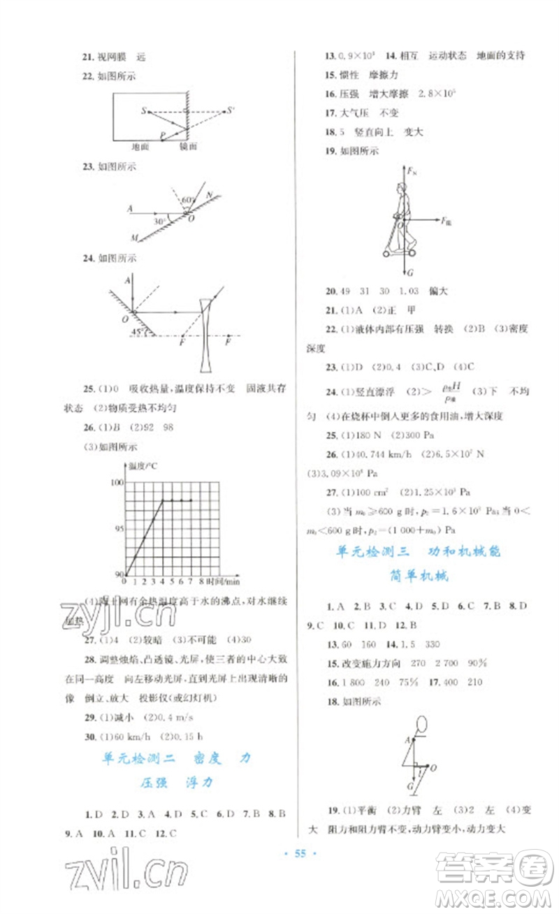 人民教育出版社2023初中總復(fù)習(xí)優(yōu)化設(shè)計(jì)九年級(jí)物理人教版參考答案