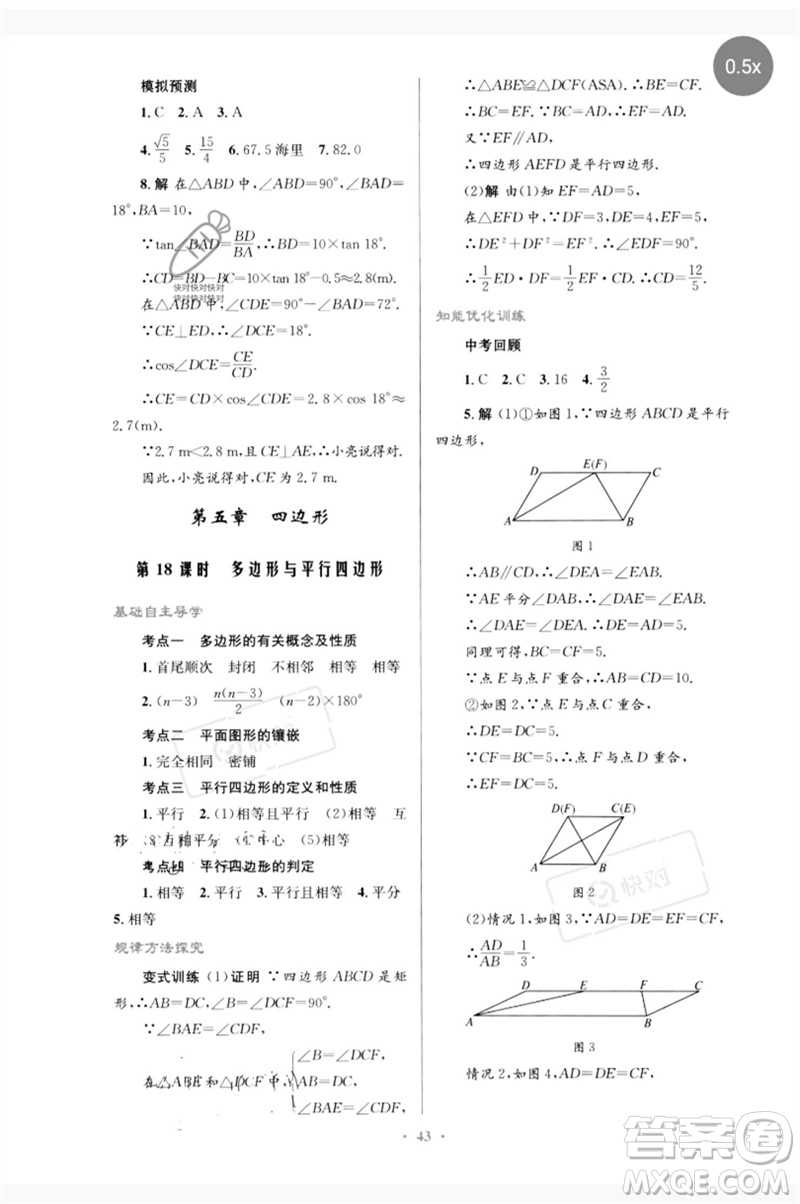 人民教育出版社2023初中總復(fù)習(xí)優(yōu)化設(shè)計(jì)九年級(jí)數(shù)學(xué)人教版參考答案
