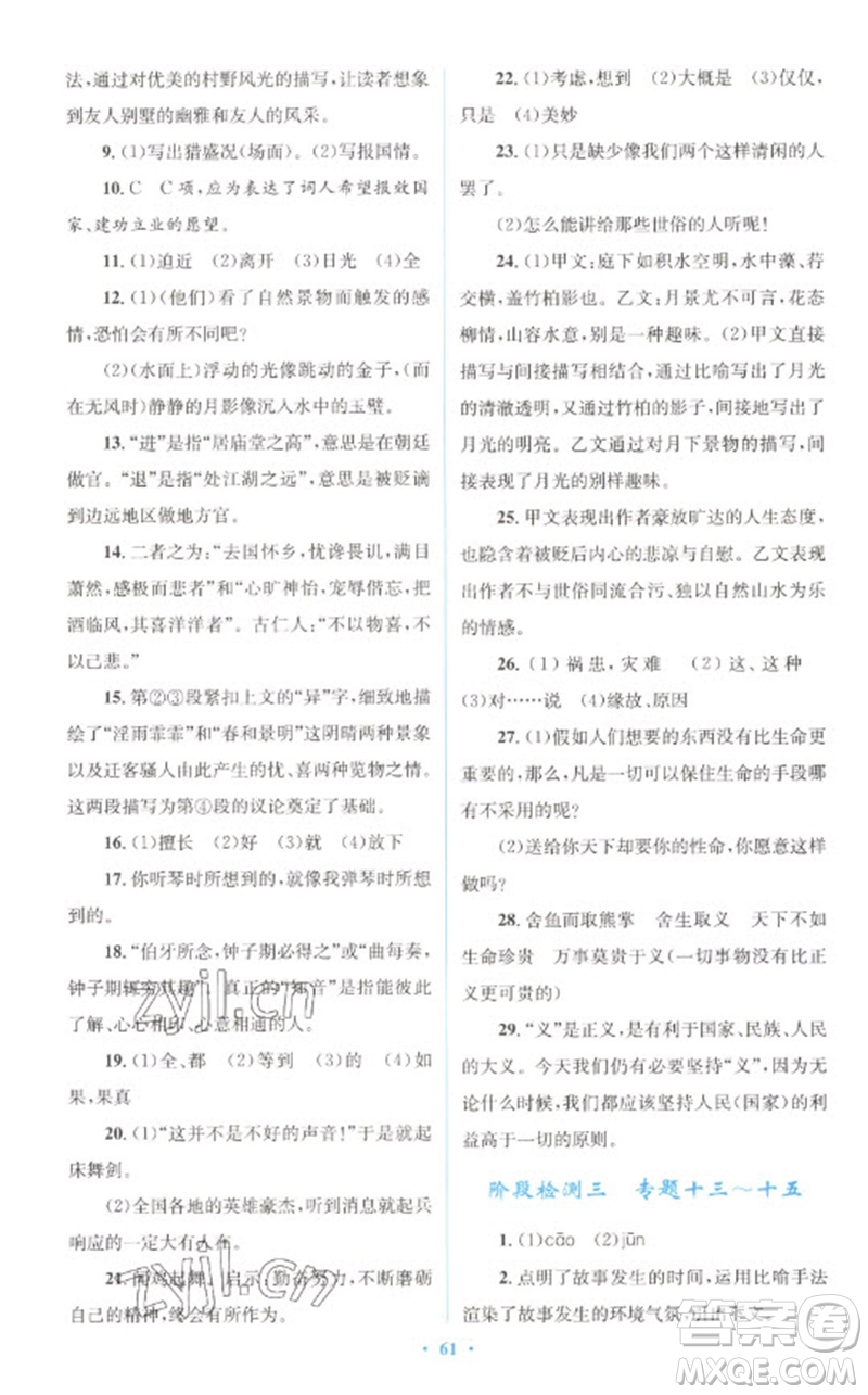 人民教育出版社2023初中總復(fù)習(xí)優(yōu)化設(shè)計(jì)九年級(jí)語文人教版參考答案