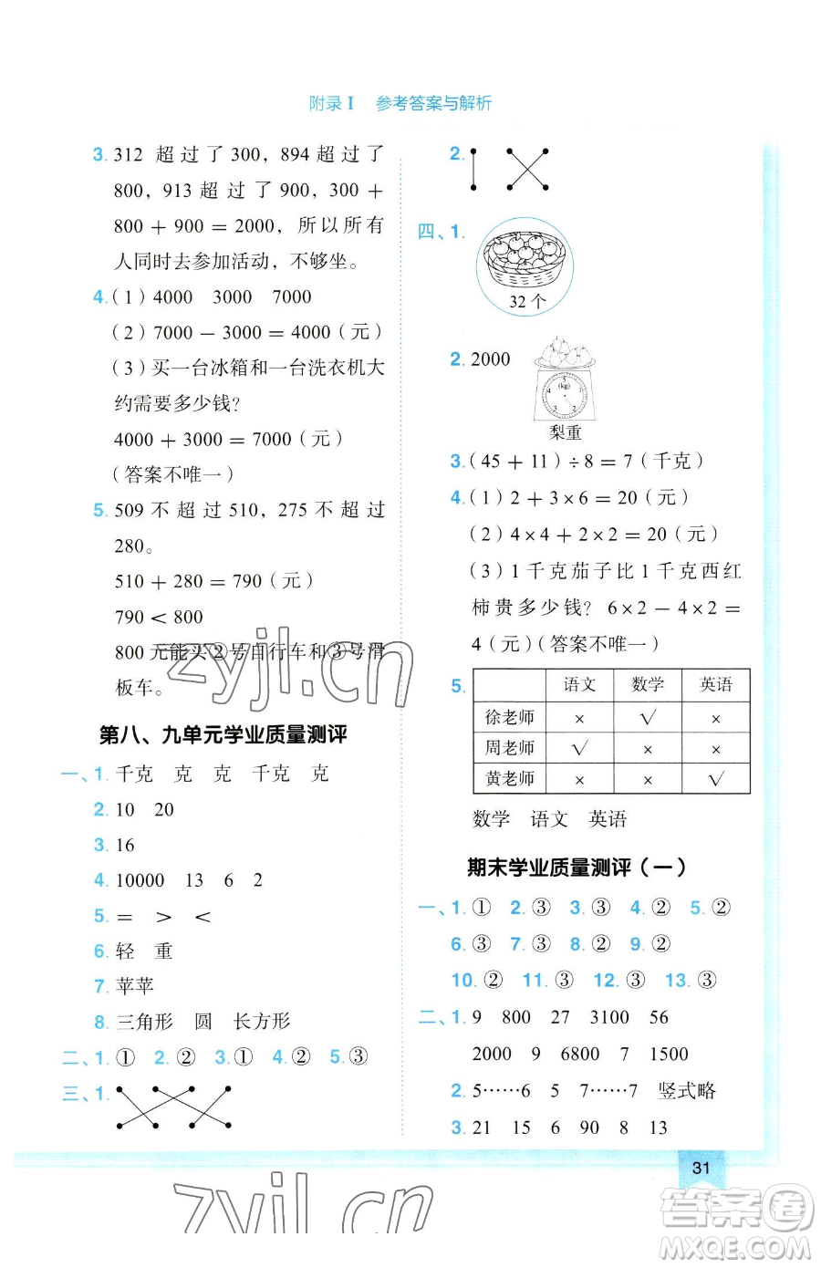 龍門書局2023黃岡小狀元作業(yè)本二年級下冊數(shù)學人教版參考答案