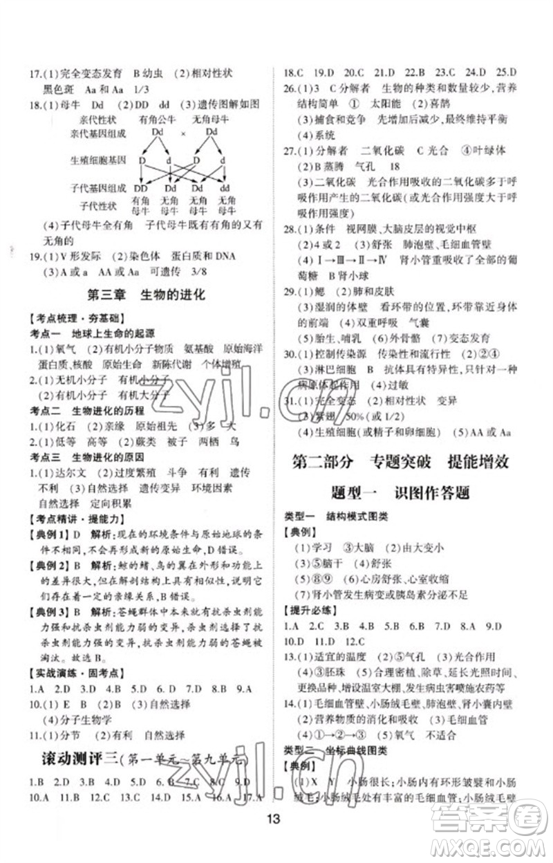 山東科學(xué)技術(shù)出版社2023初中總復(fù)習(xí)手冊(cè)九年級(jí)生物通用版參考答案