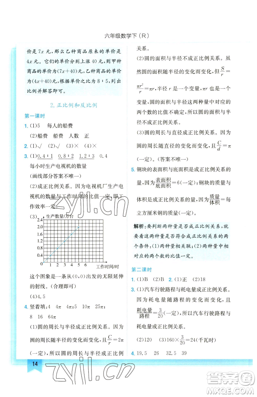 龍門書局2023黃岡小狀元作業(yè)本六年級下冊數(shù)學(xué)人教版參考答案