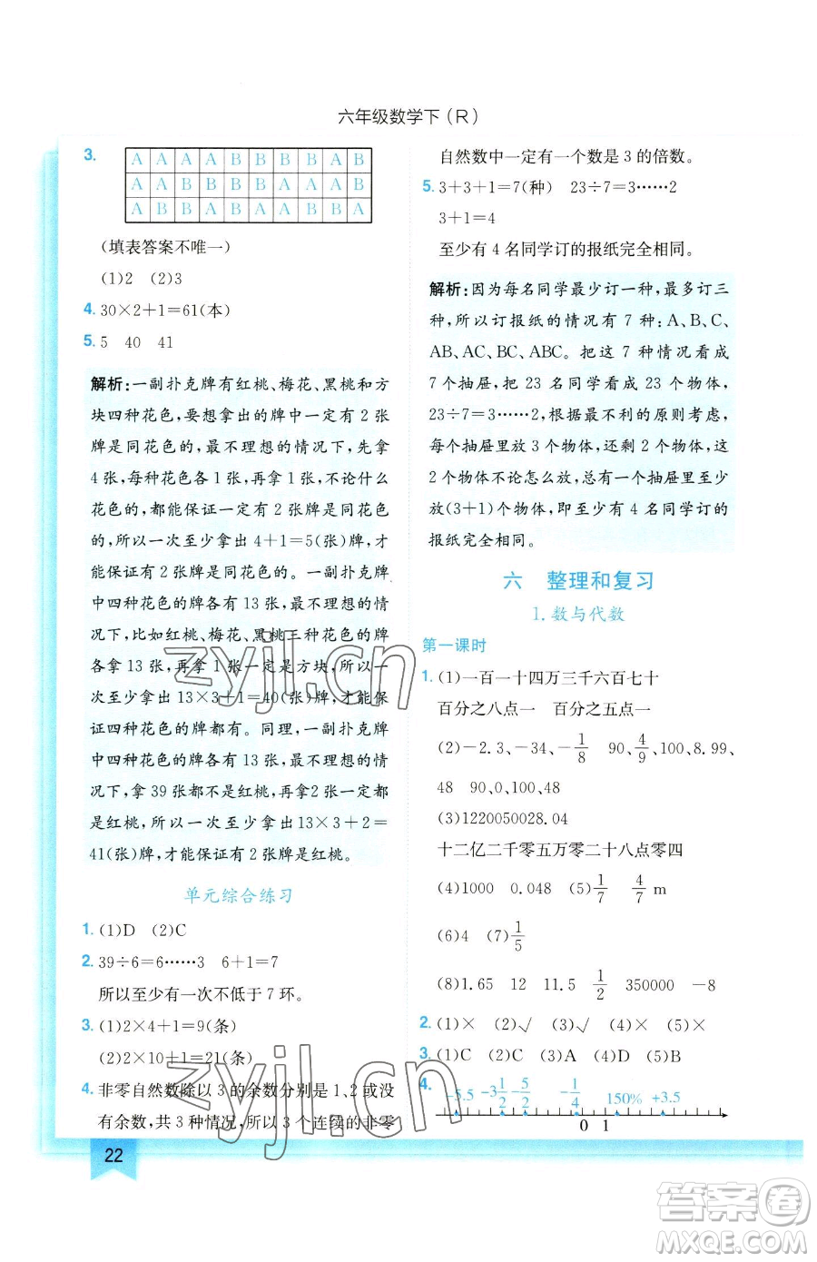 龍門書局2023黃岡小狀元作業(yè)本六年級下冊數(shù)學(xué)人教版參考答案