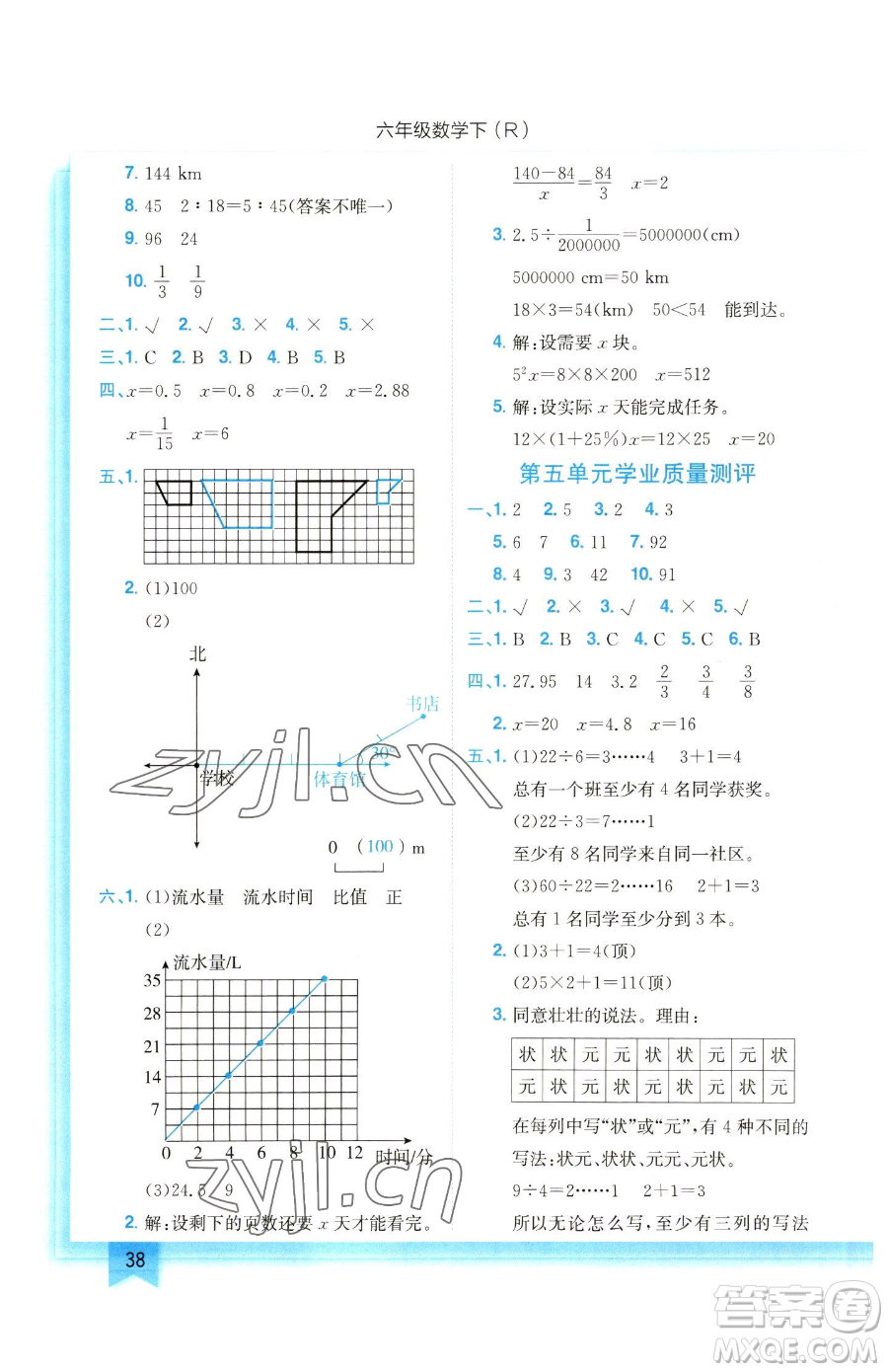 龍門書局2023黃岡小狀元作業(yè)本六年級下冊數(shù)學(xué)人教版參考答案