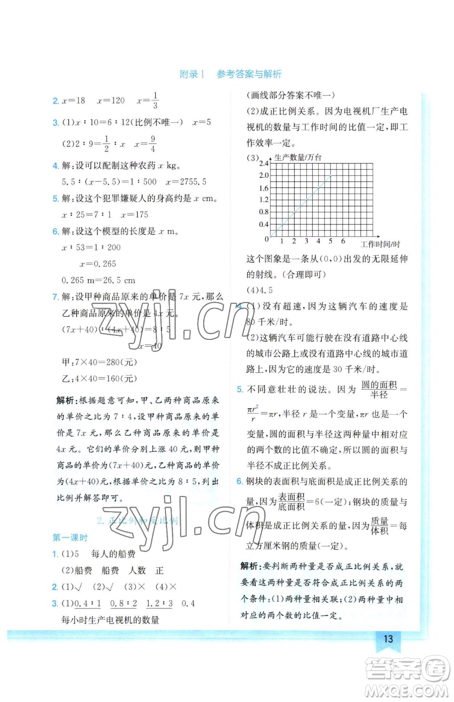 龍門書局2023黃岡小狀元作業(yè)本六年級(jí)下冊(cè)數(shù)學(xué)人教版廣東專版參考答案