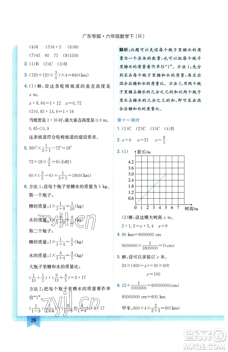 龍門書局2023黃岡小狀元作業(yè)本六年級(jí)下冊(cè)數(shù)學(xué)人教版廣東專版參考答案