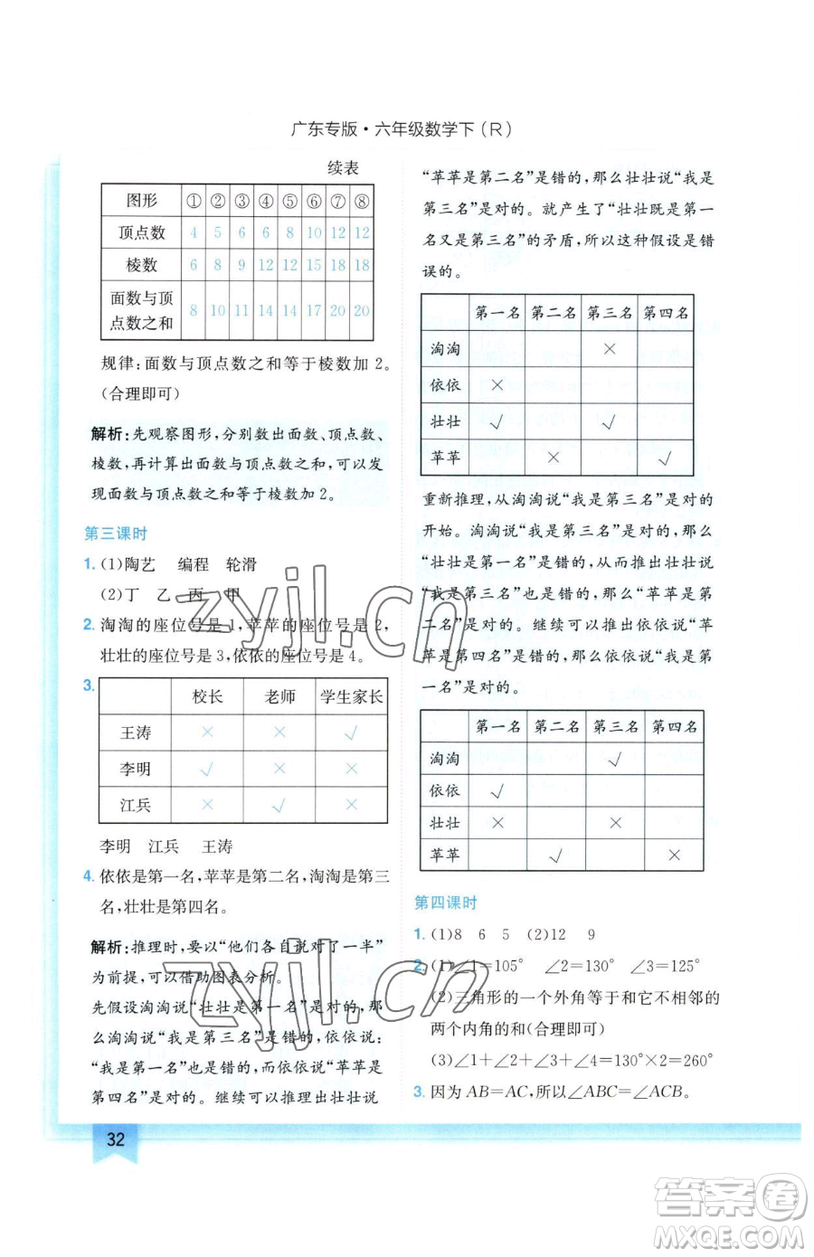 龍門書局2023黃岡小狀元作業(yè)本六年級(jí)下冊(cè)數(shù)學(xué)人教版廣東專版參考答案