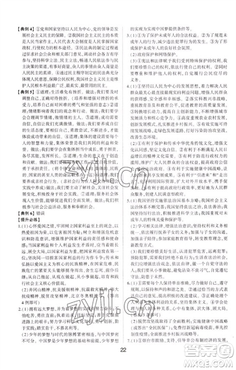 山東科學(xué)技術(shù)出版社2023初中總復(fù)習(xí)手冊九年級道德與法治通用版參考答案