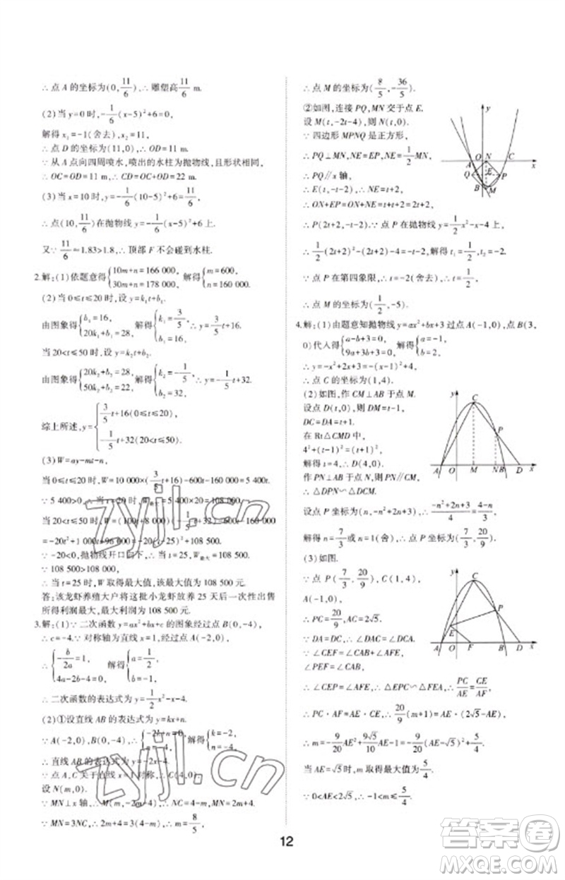 山東科學技術出版社2023初中總復習手冊九年級數學通用版參考答案