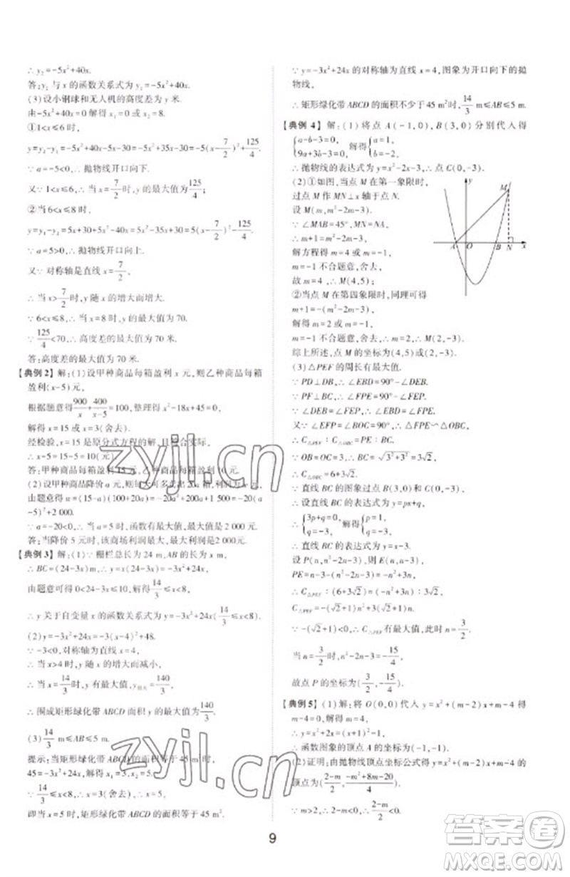 山東科學技術出版社2023初中總復習手冊九年級數學通用版參考答案
