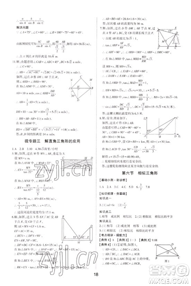 山東科學技術出版社2023初中總復習手冊九年級數學通用版參考答案