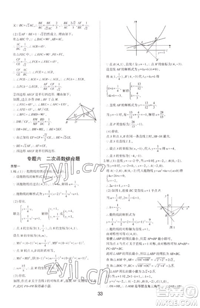 山東科學技術出版社2023初中總復習手冊九年級數學通用版參考答案