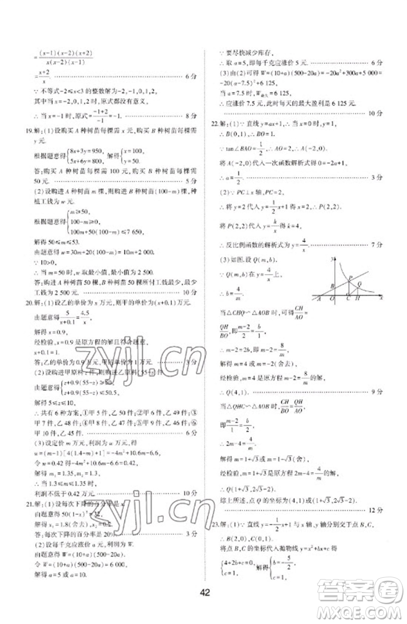 山東科學技術出版社2023初中總復習手冊九年級數學通用版參考答案