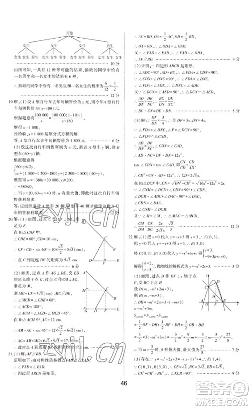 山東科學技術出版社2023初中總復習手冊九年級數學通用版參考答案