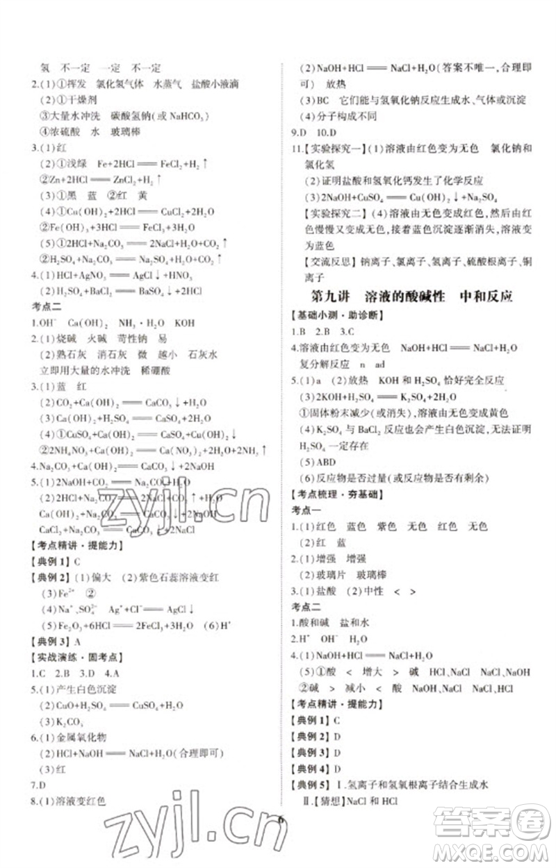 山東科學技術出版社2023初中總復習手冊九年級化學通用版參考答案