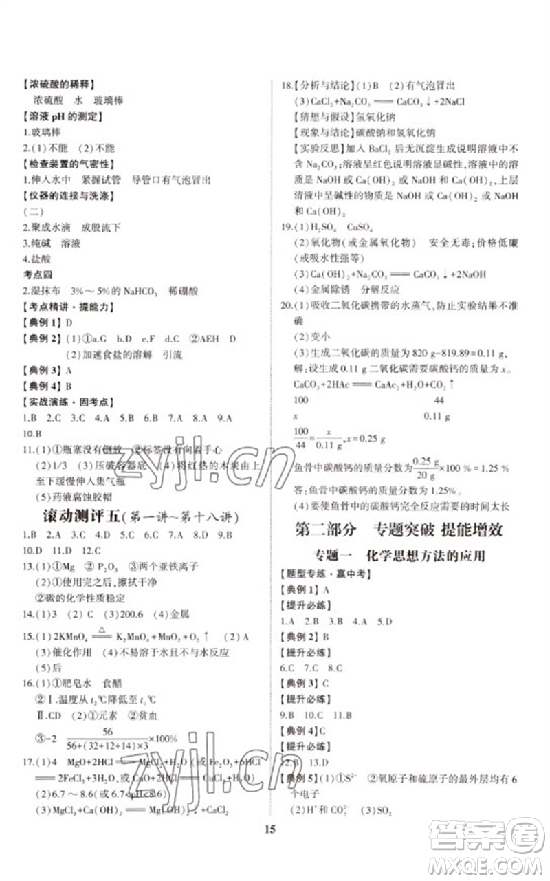 山東科學技術出版社2023初中總復習手冊九年級化學通用版參考答案