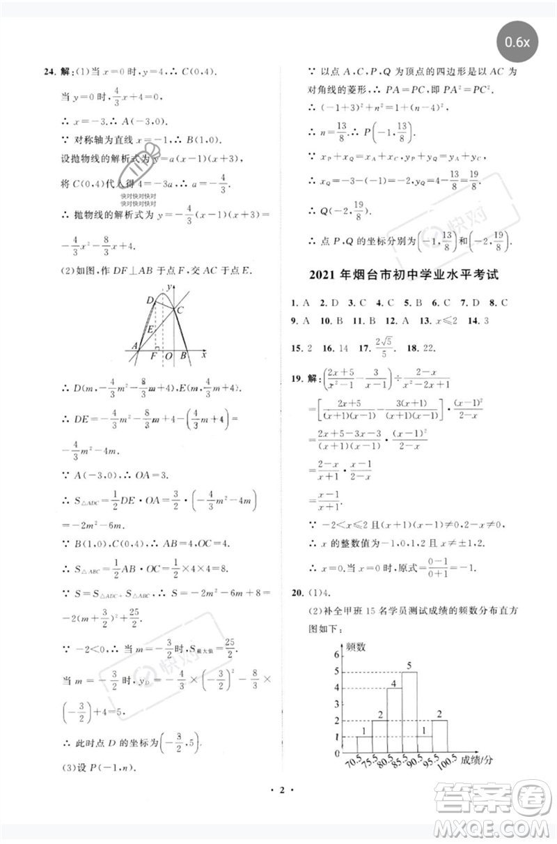 山東教育出版社2023初中總復(fù)習(xí)手冊分層專題卷九年級數(shù)學(xué)五四制通用版煙臺專版參考答案
