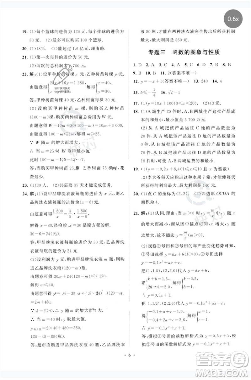 山東教育出版社2023初中總復(fù)習(xí)手冊分層專題卷九年級數(shù)學(xué)五四制通用版煙臺專版參考答案