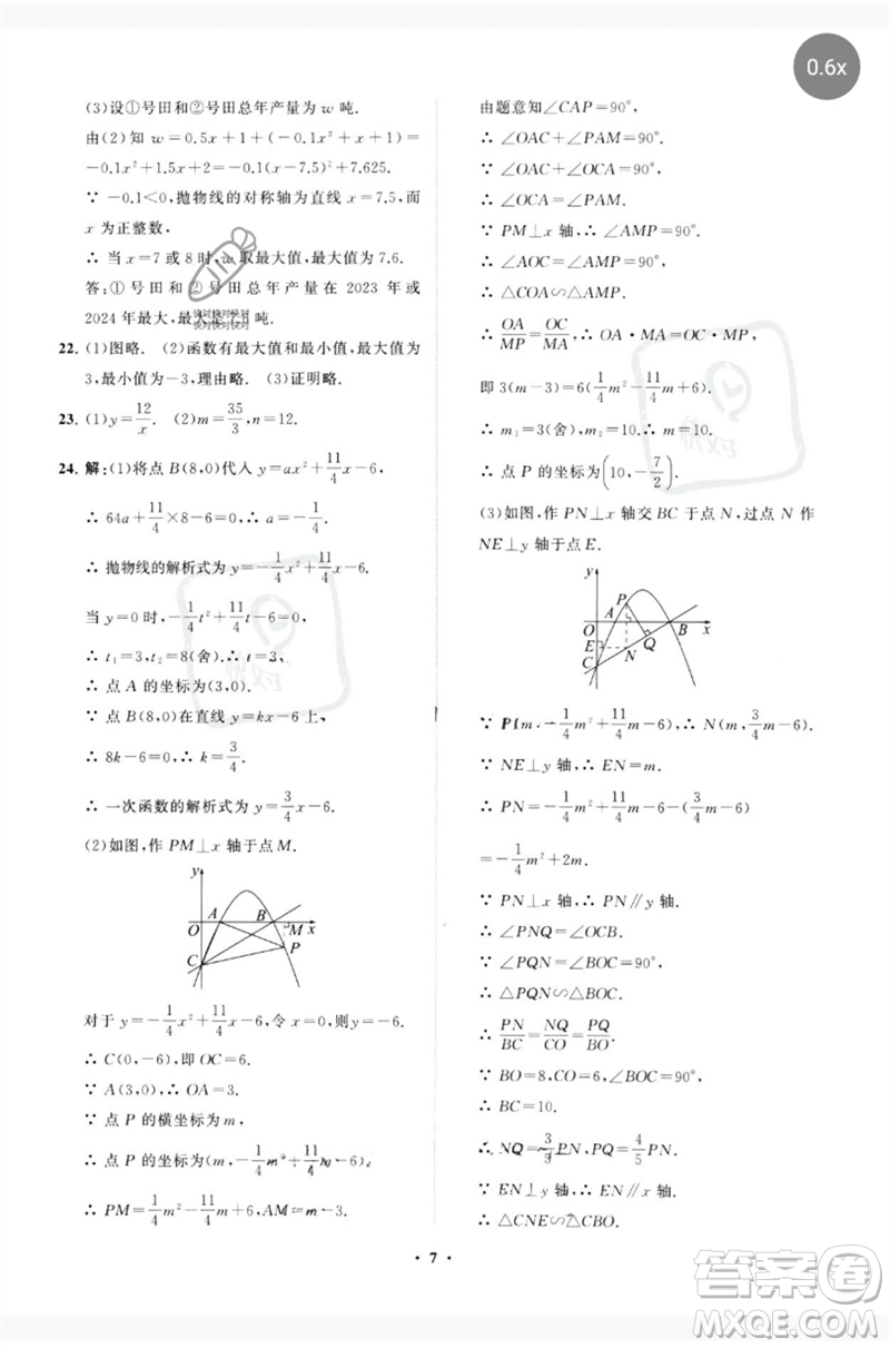 山東教育出版社2023初中總復(fù)習(xí)手冊分層專題卷九年級數(shù)學(xué)五四制通用版煙臺專版參考答案