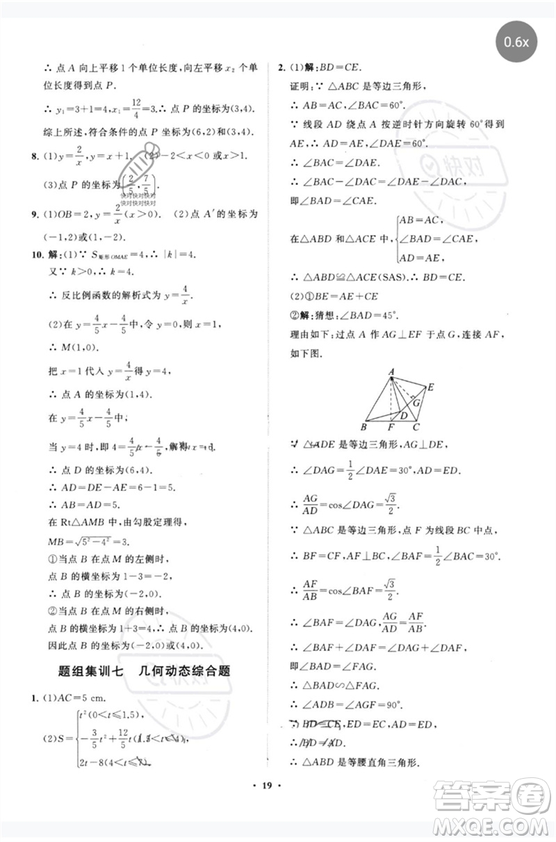 山東教育出版社2023初中總復(fù)習(xí)手冊分層專題卷九年級數(shù)學(xué)五四制通用版煙臺專版參考答案