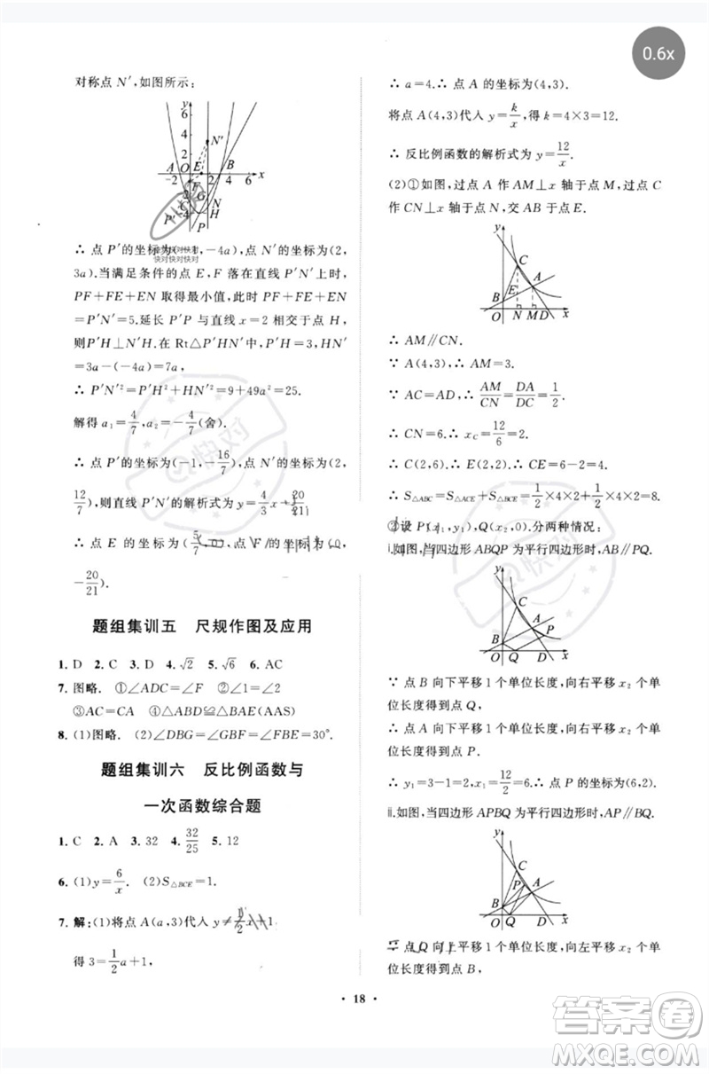 山東教育出版社2023初中總復(fù)習(xí)手冊分層專題卷九年級數(shù)學(xué)五四制通用版煙臺專版參考答案