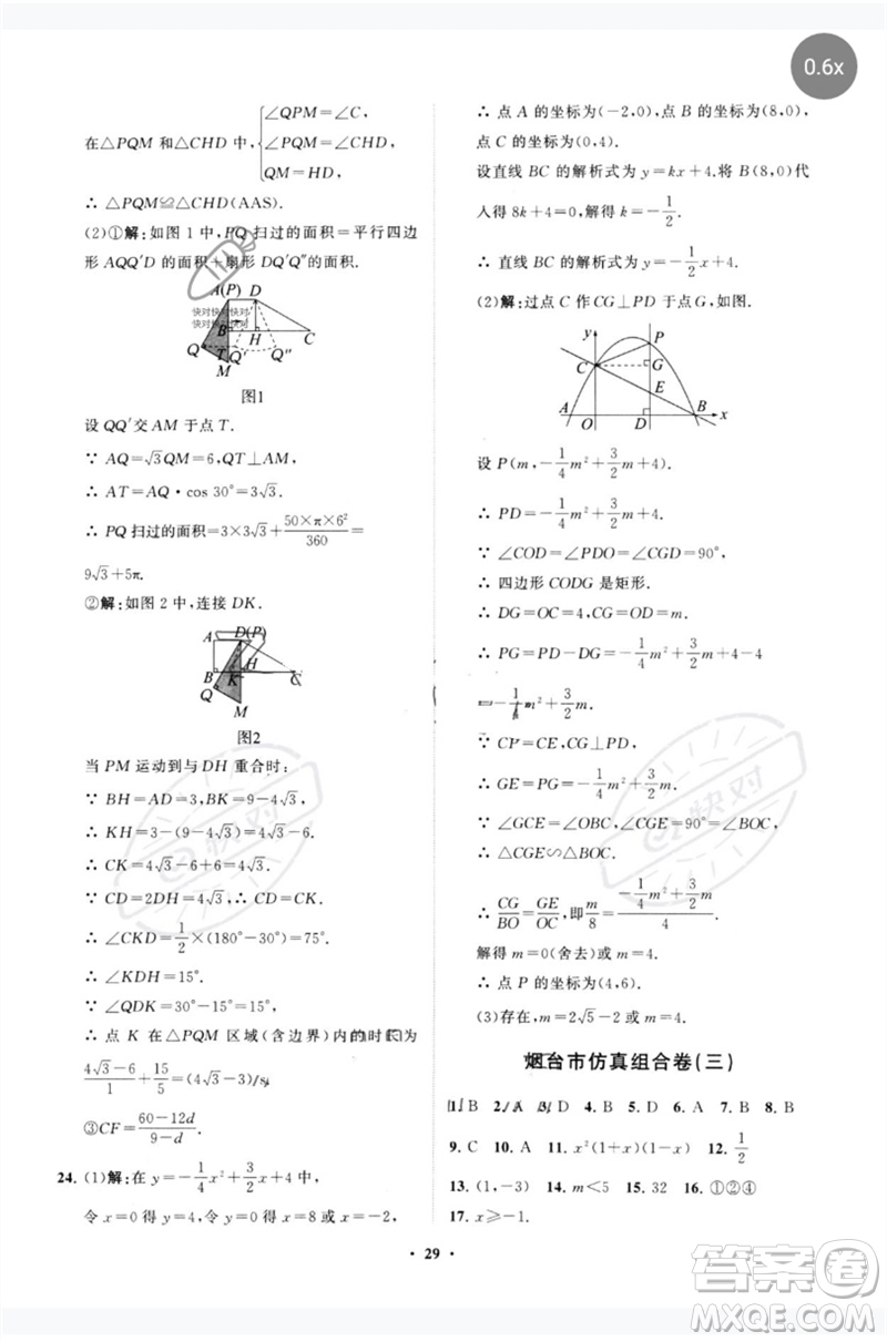 山東教育出版社2023初中總復(fù)習(xí)手冊分層專題卷九年級數(shù)學(xué)五四制通用版煙臺專版參考答案