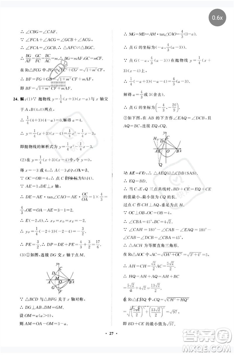 山東教育出版社2023初中總復(fù)習(xí)手冊分層專題卷九年級數(shù)學(xué)五四制通用版煙臺專版參考答案